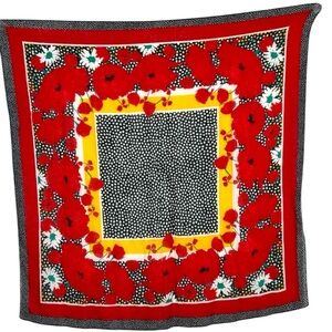 Vintage Poppy Floral Polka Dot Scarf 30”